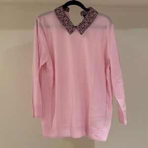 J.Crew pink pullover with Liberty of London floral collar size 2X